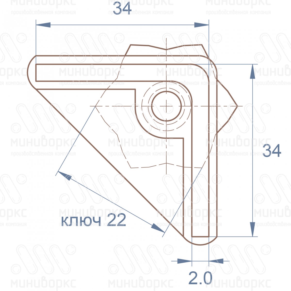 Опора регулируемая угловая 34x34 – U34-34M8.D22x20 | картинка 6